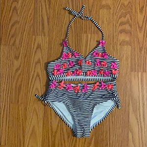 Girls Swimsuit Bikini Black & White Striped 6X